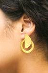 gold plated stud earrings , circle with half moon