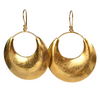 Large gold crescent moon earrings with brushed finish and dramatic curved shape