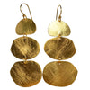 "Casey triple-tiered gold earrings with graduating disc sizes and brushed finish"