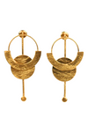 Lunar Spell drop earrings featuring moon phases in brushed gold with geometric bar detail