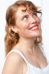 Versatile gold earrings styled as flowing waterfall of five delicate rings
